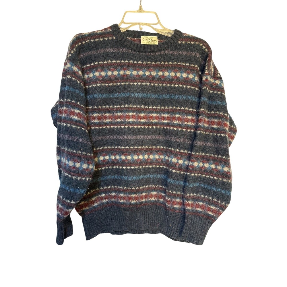 Clan Royal Scotland Wool Sweater Mens L Fair Isle Crew‎ Neck Knitwear